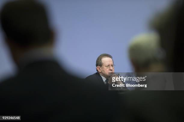 Vitor Constancio, vice president of the European Central Bank , pauses during a news conference following the bank's interest rate decision at the...