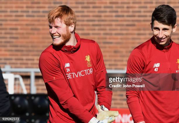 Adam Bogdan of Liverpool during a training session at Melwood Training Ground on March 8, 2018 in Liverpool, England.