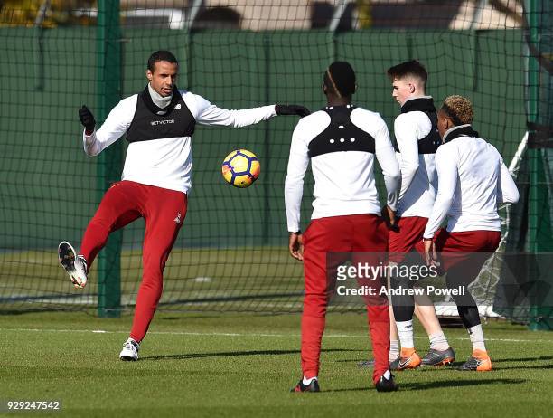 Joel Matip of Liverpool during a training session at Melwood Training Ground on March 8, 2018 in Liverpool, England.