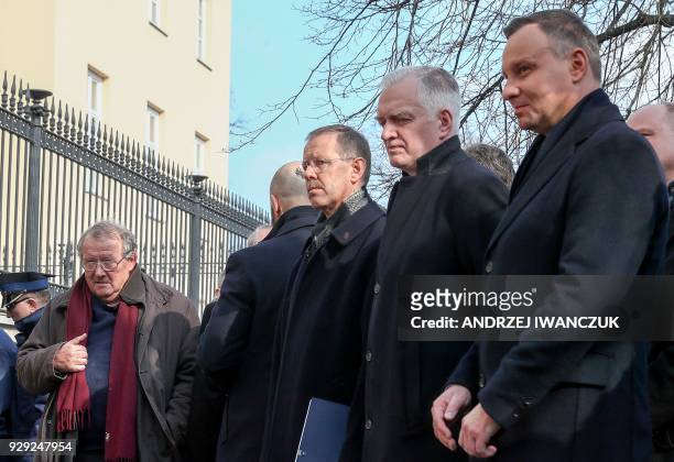 Polish President Andrzej Duda and Adam Michnik, former oppositionist and chief editor of Gazeta Wyborcza attend a ceremony marking the 50th...