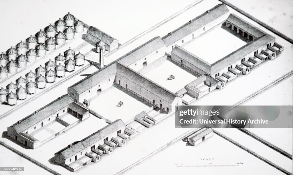 Isometric view of a steading.