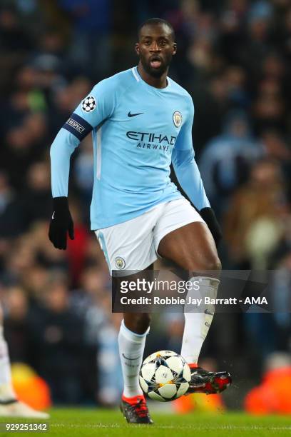 Yaya Toure of Manchester City during the UEFA Champions League Round of 16 Second Leg match between Manchester City and FC Basel at Etihad Stadium on...