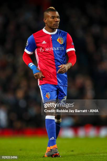 Serey Die of FC Basel during the UEFA Champions League Round of 16 Second Leg match between Manchester City and FC Basel at Etihad Stadium on March...