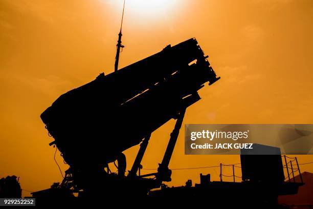 Patriot missile defence system is pictured during the Israeli-US military exercise "Juniper Cobra" at the Hatzor Airforce Base in Israel on March 8,...