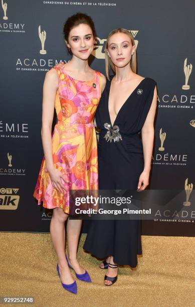 Actresses Rebecca Liddiard and Sarah Gadon attend Gala Honouring Excellence in Creative Fiction Storytelling held at Westin Harbour Castle Hotel on...