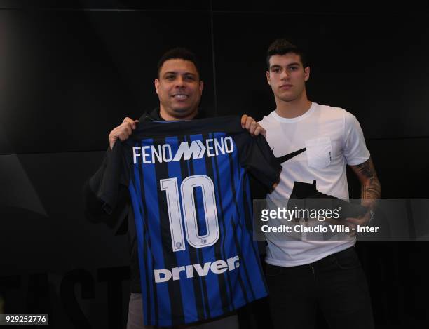 Ronaldo and Pietro Pellegri pose for a photo during the Nike Mercurial Anniversary on March 8, 2018 in Milan, Italy.