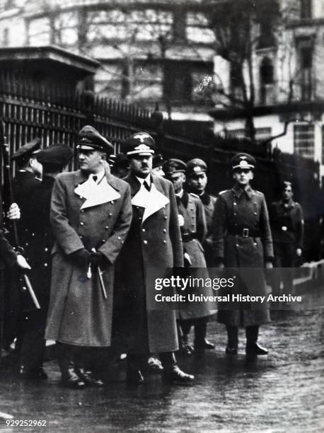 Photograph of Heinrich Otto Abetz, the German ambassador to Vichy Franc with Vice Admiral Lothar von Arnauld, about to enter La Madeleine Church in...