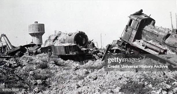 Photograph showing the destruction at Trappes, in the south-western suburbs of Paris, during the liberation of France from German occupation in the...