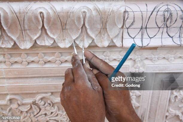 Kusum Sarovar historical sandstone monument restoration. Mathura district of Uttar Pradesh, India.