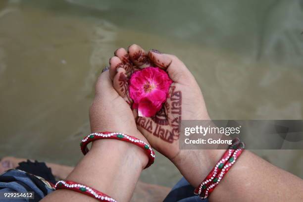 Offerings at Goverdan Radha Kund. India.