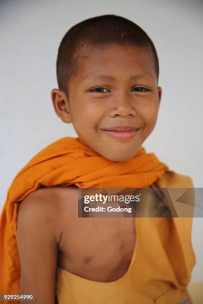 Novice monk in a Khmer pagoda. Cambodia.