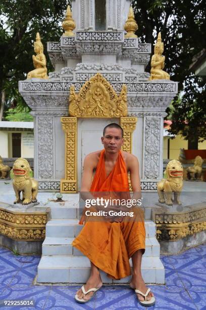 Monk in a Khmer pagoda. Cambodia.