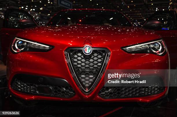 Alfa Romeo Stelvio Quadrifoglio is displayed at the 88th Geneva International Motor Show on March 7, 2018 in Geneva, Switzerland. Global automakers...