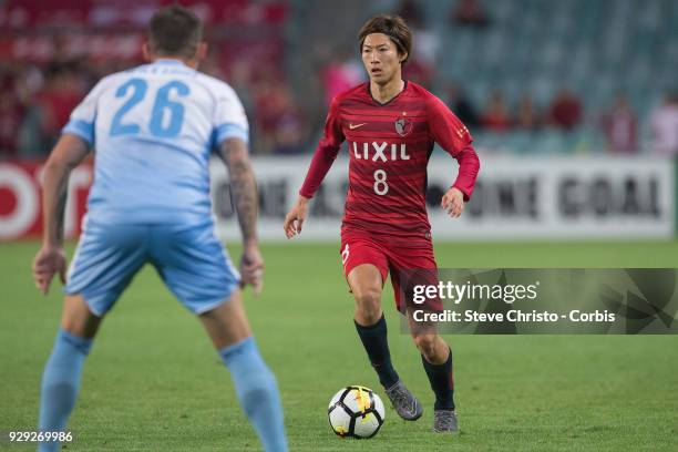 Doi Shoma of the Antlers dribbles the ball during the AFC Asian Champions League match between Sydney FC and Kashmina Antlers at Allianz Stadium on...