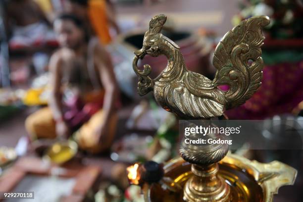 Sri Vadapathira Kaliamman hindu temple. Oil lamp . Singapore.