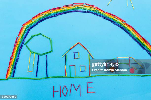 handmade childish house - bosnian rainbows stock pictures, royalty-free photos & images