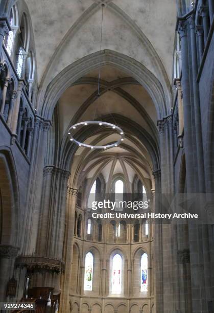 Gothic arches inside the St. Pierre Cathedral, in Geneva, Switzerland. The Cathedral belongs to the Reformed Protestant Church of Geneva. It is known...