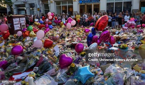 Vigil in St Ann's Square, Manchester, during the days following the 22 May 2017, suicide bombing, carried out at Manchester Arena in Manchester,...