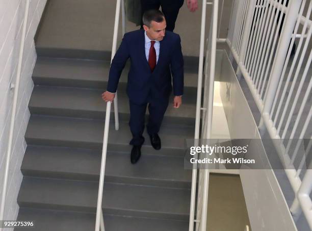 Former Trump campaign manager Corey Lewandowski arrives to appear before the House Permanent Select Committee on Intelligence, on Capitol, on March...