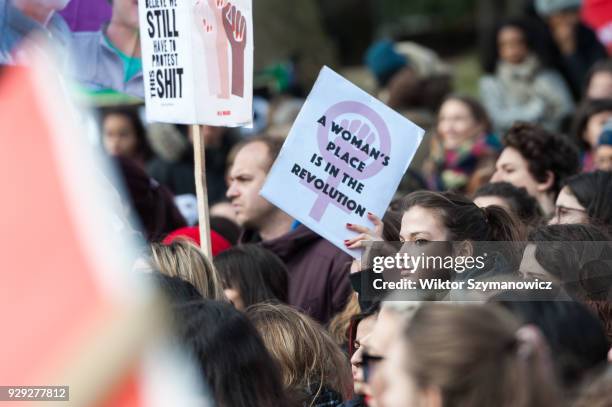 Several hundreds of women take part in Women's Strike in London's Russel Square protesting against harassment, exploitation and discrimination...