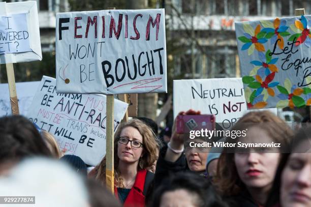 Several hundreds of women take part in Women's Strike in London's Russel Square protesting against harassment, exploitation and discrimination...