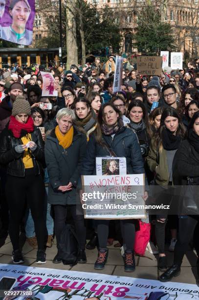 Several hundreds of women take part in Women's Strike in London's Russel Square protesting against harassment, exploitation and discrimination...