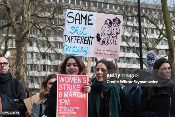Several hundreds of women take part in Women's Strike in London's Russel Square protesting against harassment, exploitation and discrimination...