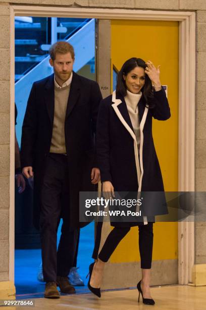 Prince Harry and Meghan Markle visit Nechells Wellbeing Centre to join Coach Core apprentices taking part in a training masterclass on March 8, 2018...