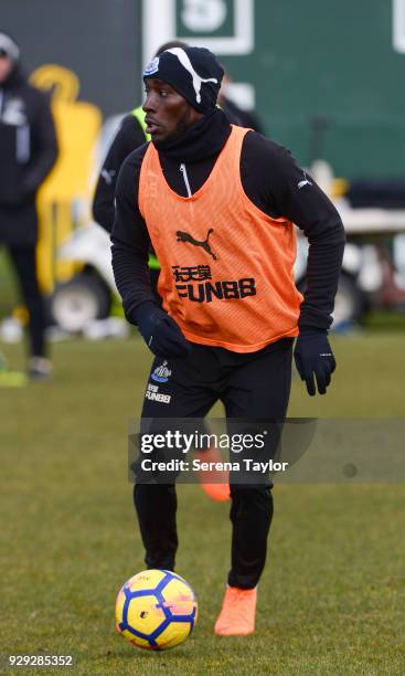 Massadio Haidara looks to cross the ball during the Newcastle United Training session at the Newcastle United Training Centre on March 8 in Newcastle...