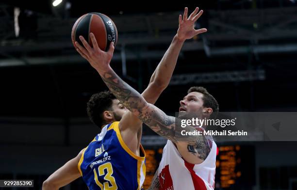 Vladimir Micov, #5 of AX Armani Exchange Olimpia Milan competes with Anthony Gill, #13 of Khimki Moscow Region in action during the 2017/2018 Turkish...