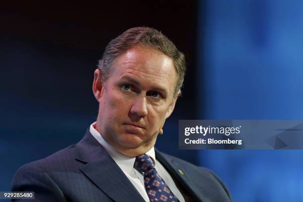 Robert Powelson, nominee to be a member of the Federal Energy Regulatory Commission , listens during the 2018 CERAWeek by IHS Markit conference in...
