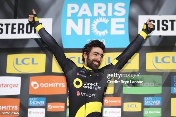 Jerome Cousin of France and Direct Energie celebrates on the podium during the 76th Paris - Nice 2018 / Stage 5 a 165km stage from Salon-de-Provence...