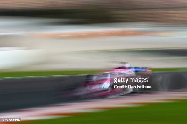 Sergio Perez of Mexico and Force India on track during day three of F1 Winter Testing at Circuit de Catalunya on March 8, 2018 in Montmelo, Spain.