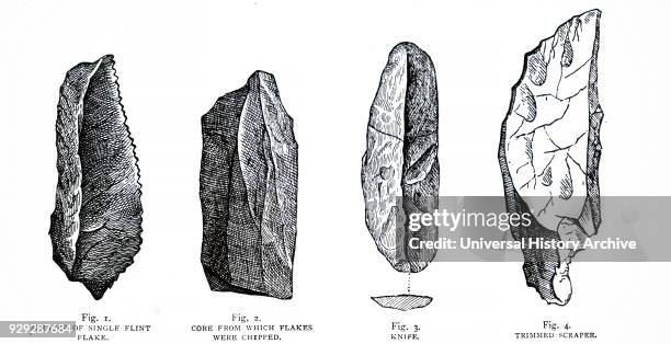 Engraving depicting various flint implements. Dated 19th Century.