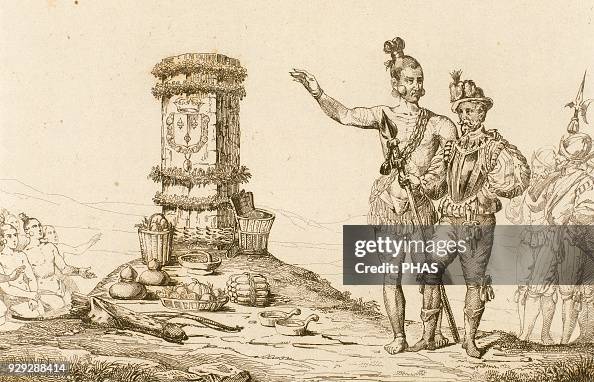 Rene Goulaine de Laudonniere and the Indian Chief Athore visit the Jean Ribault's column.