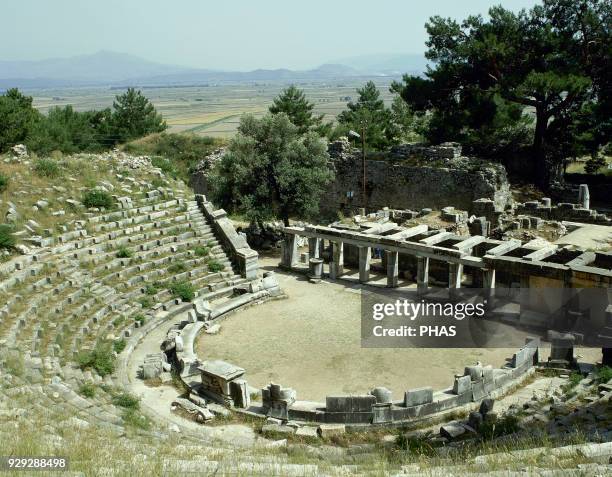 Turkey, Priene. Ancient Greek city. Theater. Hellenistic period and remodeled in Roman period. Anatolia.