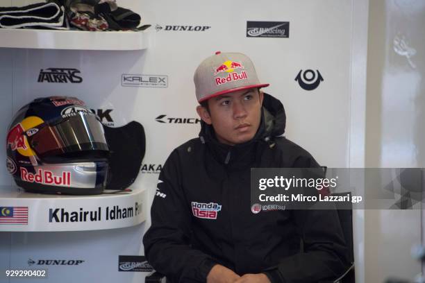 KJEREZ DE LA FRONTERA, SPAIN Khairul Idham Pawi of Malaysia and Idemitsu Honda Team Asia looks on box during the Moto2 & Moto3 Tests In Jerez at...