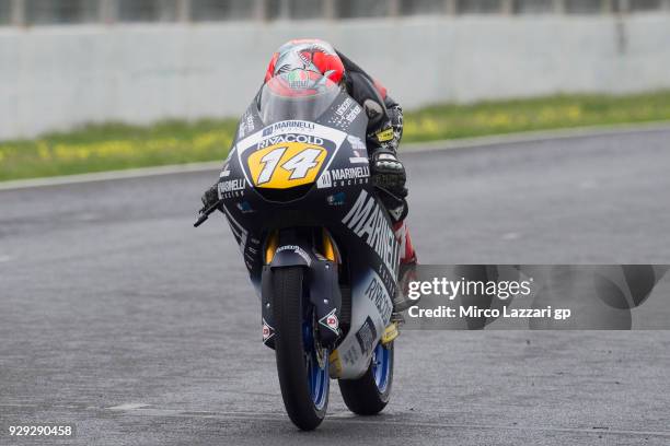 Tony Arbolino of Italy and Marinelli Snipers Team Honda heads down a straight during the Moto2 & Moto3 Tests In Jerez at Circuito de Jerez on March...