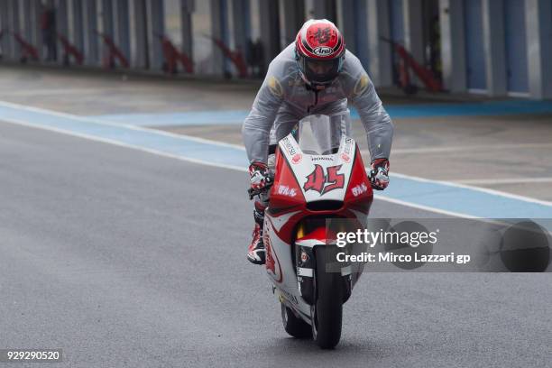 Tetsuta Nagashima of Japan and Idemitsu Honda Team Asia starts from box during the Moto2 & Moto3 Tests In Jerez at Circuito de Jerez on March 8, 2018...