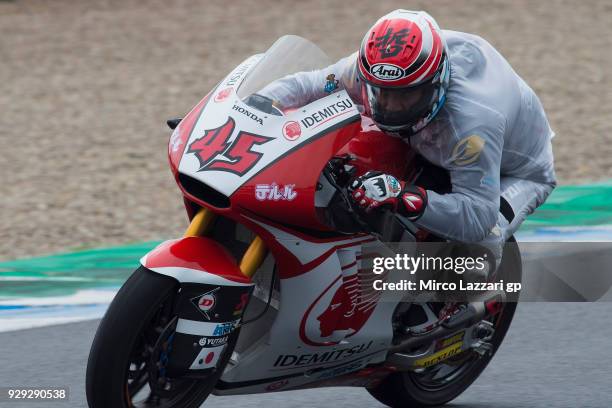 Tetsuta Nagashima of Japan and Idemitsu Honda Team Asia heads down a straight during the Moto2 & Moto3 Tests In Jerez at Circuito de Jerez on March...