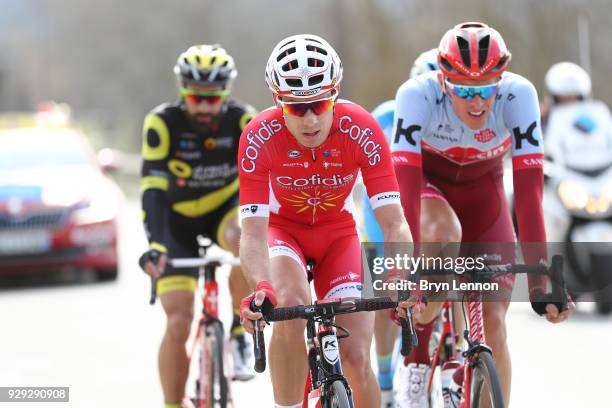 Nicolas Edet of France and Cofidis, Solutions Credits, Nils Politt of Germany and Katusha-Alpecin rides during the 76th Paris - Nice 2018 / Stage 5 a...