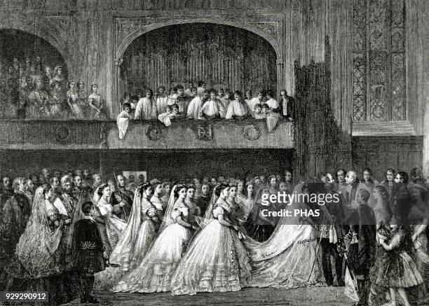 Victoria I , Queen of the United Kingdom of Great Britain and Ireland and Empress of India, , at the wedding of her daughter Princess Helena with the...