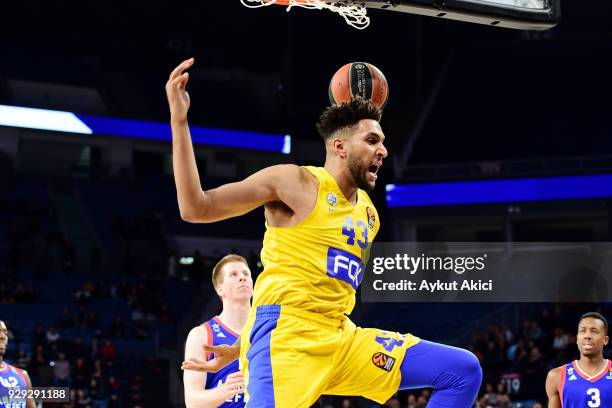 Jonah Bolden, #43 of Maccabi Fox Tel Aviv in action during the 2017/2018 Turkish Airlines EuroLeague Regular Season Round 25 game between Anadolu...