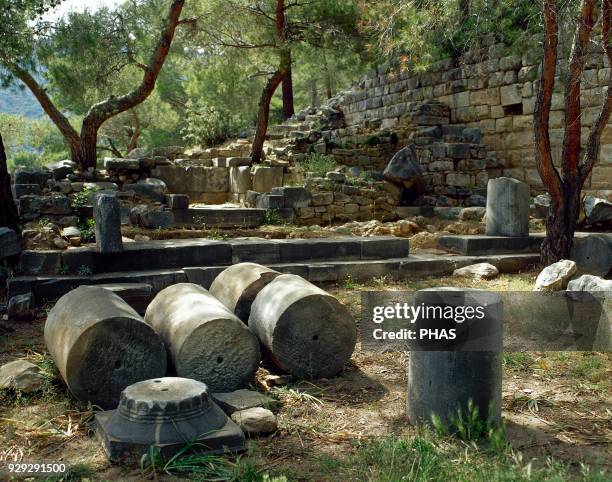 Turkey, Priene. Ancient Greek city of Ionia. Sanctuary dedicated to Demeter. Ruins. Anatolia.