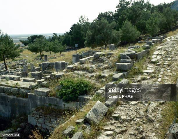 Turkey, Priene. Ancient Greek city of Ionia. Hellenistic style. Ruins. Anatolia.