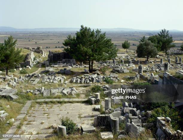 Turkey, Priene. Ancient Greek city of Ionia. Hellenistic style. Ruins. Anatolia.