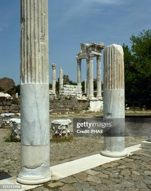 Turkey, Pergamon. Ancient Greek city in Aeolis. The Temple of Trajan on the Upper Acropolis.