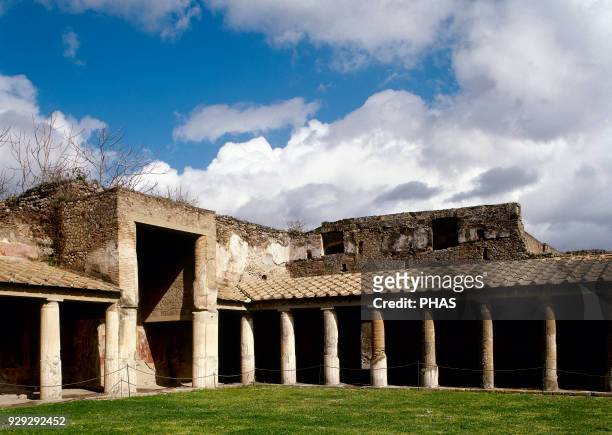 Pompeii. Ancient roman city. The palaestra colonnade of the Stabian Baths. Italy.