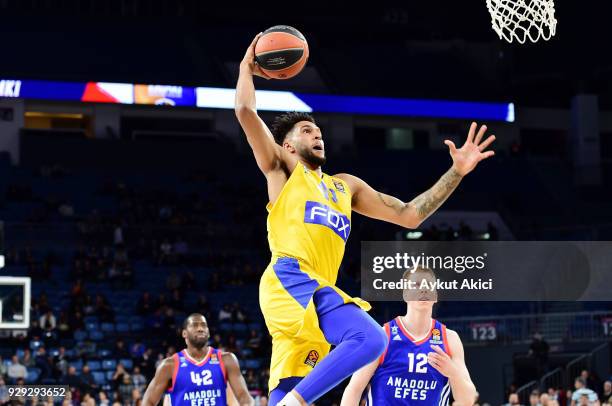 Jonah Bolden, #43 of Maccabi Fox Tel Aviv in action during the 2017/2018 Turkish Airlines EuroLeague Regular Season Round 25 game between Anadolu...