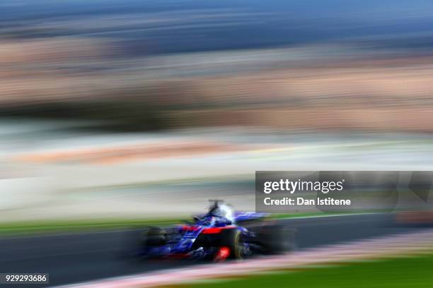 Pierre Gasly of France and Scuderia Toro Rosso driving the Scuderia Toro Rosso STR13 Honda on track during day three of F1 Winter Testing at Circuit...